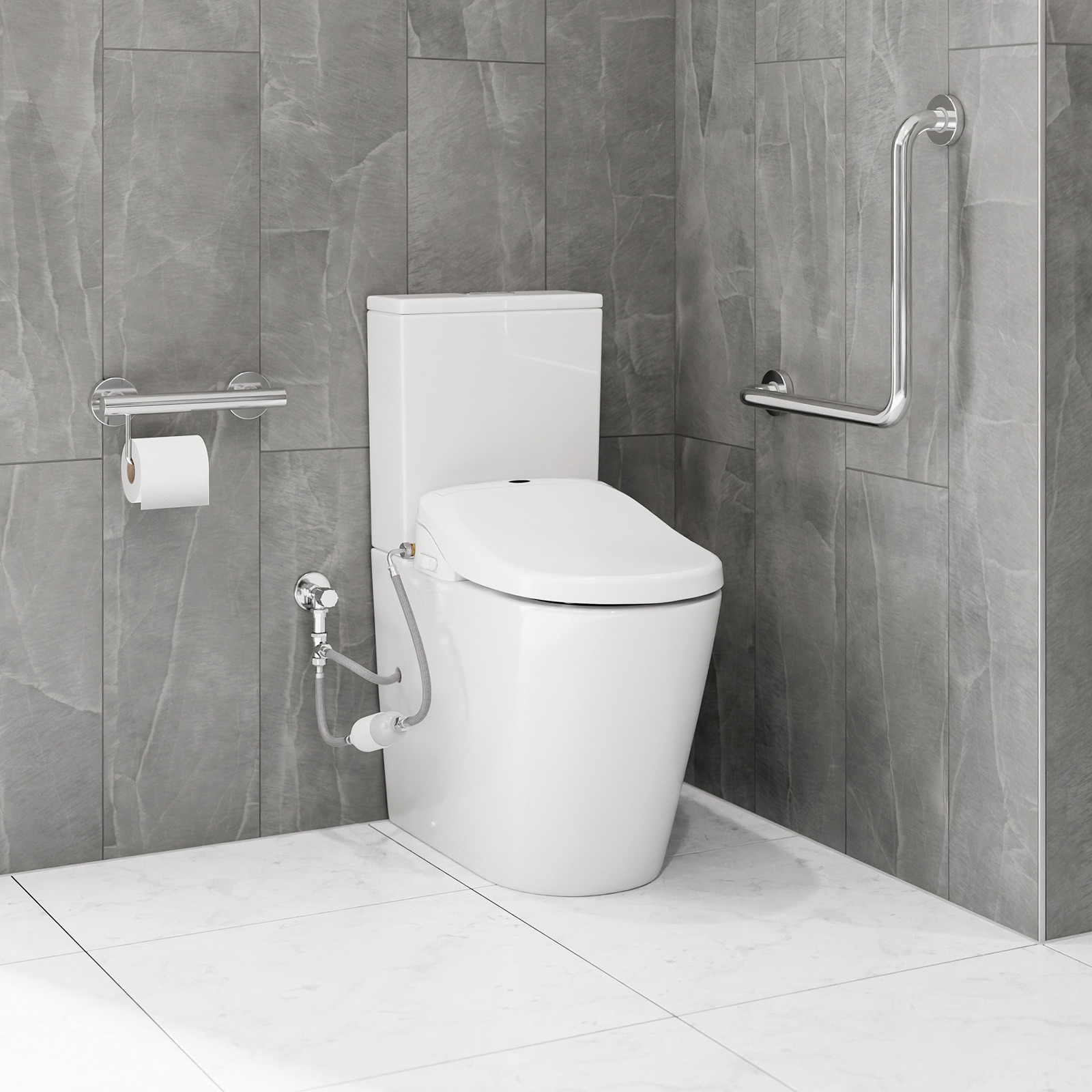 Raised Height Rimless Back to Wall Toilet Suite with Smart Bidet Seat