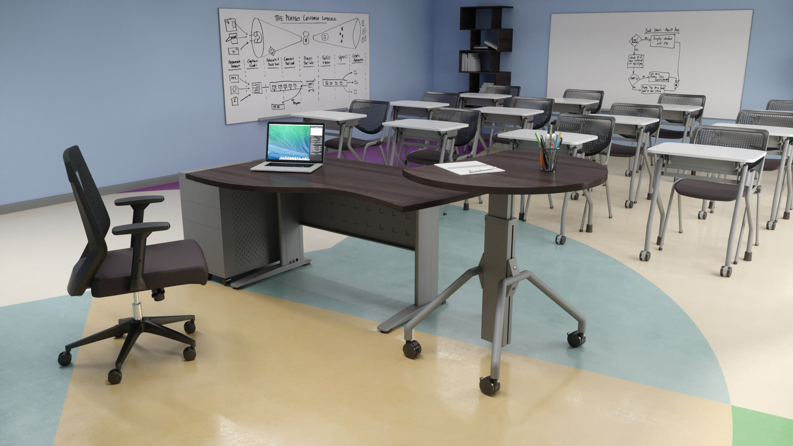 Teacher CSW Wave Teacher's Desk with Nesting Adjustable Podium RightAngle Products